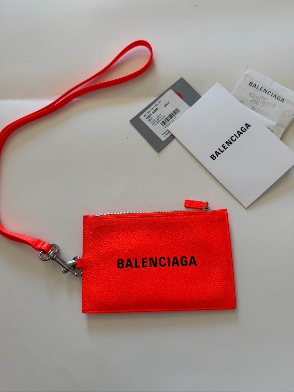 Balenciaga Neon Orange Zip Pouch with Wrist Strap - Picture 2 of 9